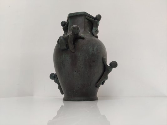 Vase in Bronze with Children Sculpture from Maitland Smith, 1980s-JJT-1098264