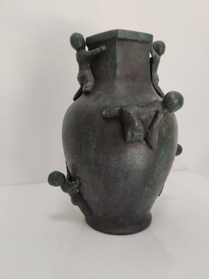 Vase in Bronze with Children Sculpture from Maitland Smith, 1980s-JJT-1098264