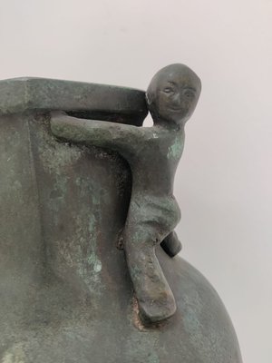 Vase in Bronze with Children Sculpture from Maitland Smith, 1980s-JJT-1098264