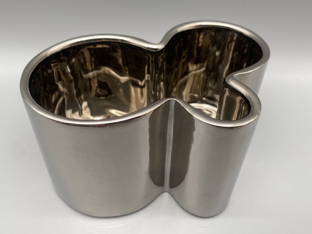 Vase in Chrome-Plated Ceramic by Angelo Mangiarotti for Studio Superego Edition, Italy, 2000s