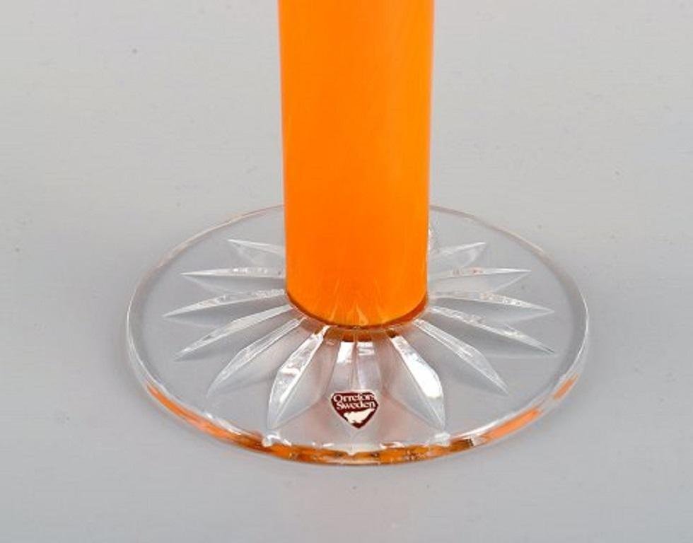 Vase in Clear and Orange Mouth-Blown Art Glass by Anne Nilsson for Orrefors, 1980s