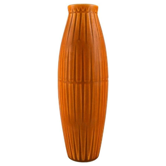 Vase in Glazed Ceramics with Ribbed Body by Bo Fajans, 1960s