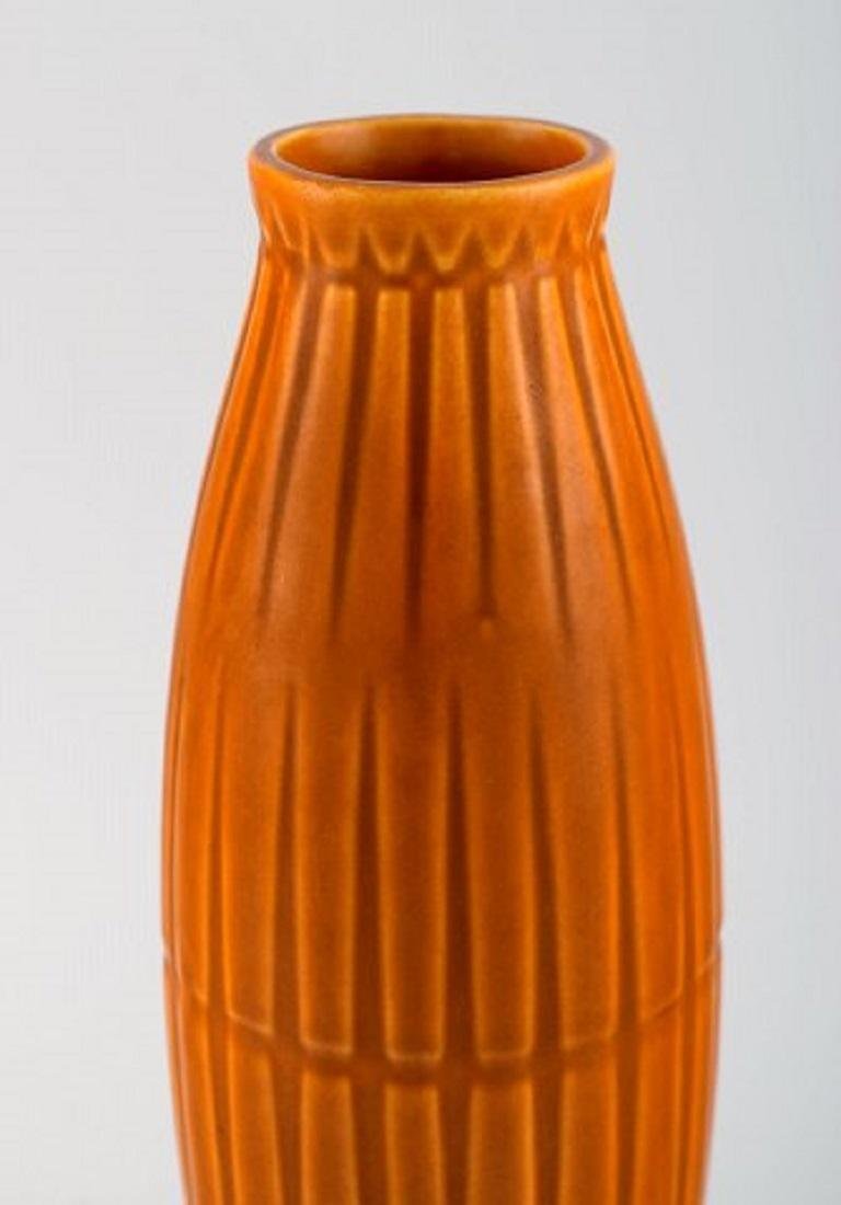 Vase in Glazed Ceramics with Ribbed Body by Bo Fajans, 1960s