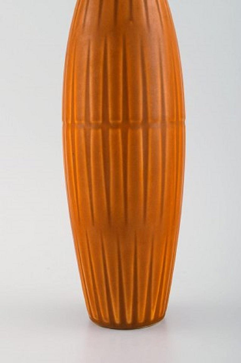 Vase in Glazed Ceramics with Ribbed Body by Bo Fajans, 1960s