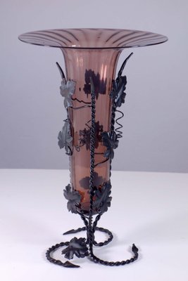 Vase in Murano Glass and Wrought Iron by Vittorio Zecchin, 1890s-KGD-2043233