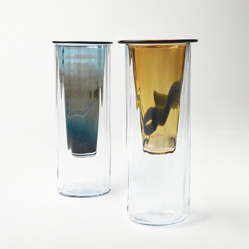 Vase in Ocean Blue, Moire Collection, Hand-Blown Glass by Atelier George