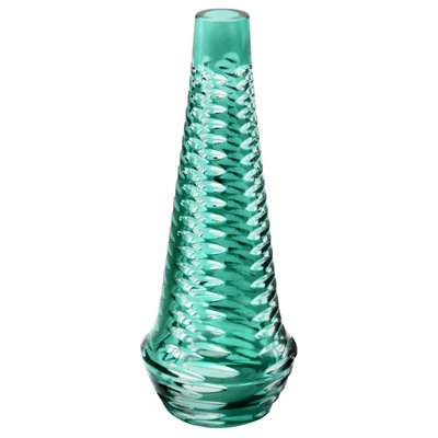 Vase with Optical Lenses in Turquoise Cut to Clear Crystal from Beyer, Germany-MJY-1148901