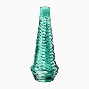 Vase with Optical Lenses in Turquoise Cut to Clear Crystal from Beyer, Germany-MJY-1148901