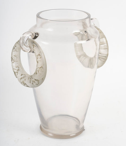 Vase with Two Lizard Rings by René Lalique, 1919, Set of 2