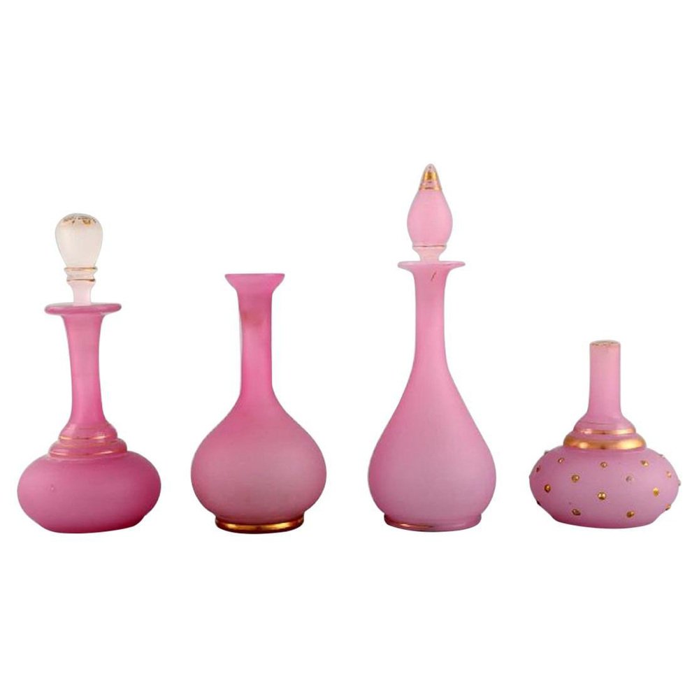 Vases and Two Flacons in Pink Mouth-Blown Art Glass, 1900s, Set of 4