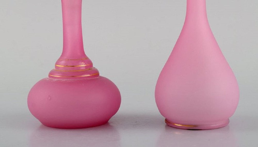 Vases and Two Flacons in Pink Mouth-Blown Art Glass, 1900s, Set of 4