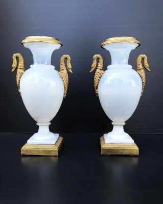 Vases in Opaline and Bronze, Early 19th Century, Set of 2-WIM-1259391