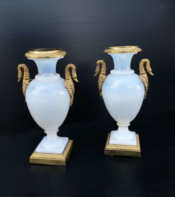 Vases in Opaline and Bronze, Early 19th Century, Set of 2-WIM-1259391