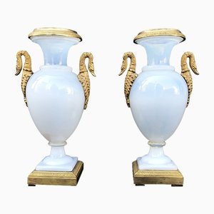 Vases in Opaline and Bronze, Early 19th Century, Set of 2-WIM-1259391