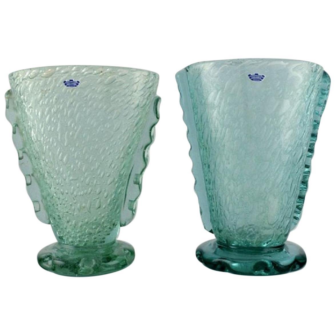 Vases in Turquoise Art Glass by Karin Hammar for Stockholm Glasbruk, Set of 2