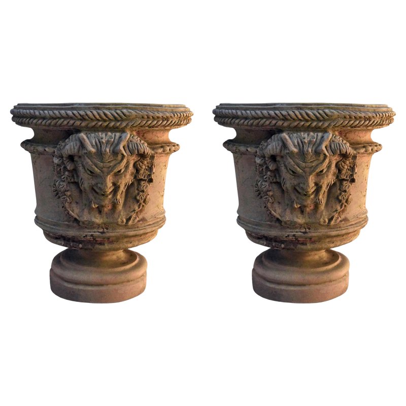 Vases with Fauns in Impruneta Terracotta, Set of 2