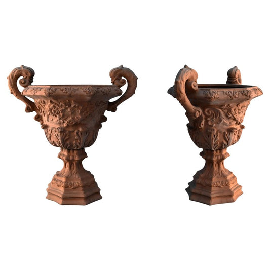 Vases with Ornamental Festoni in Terracotta, Set of 2