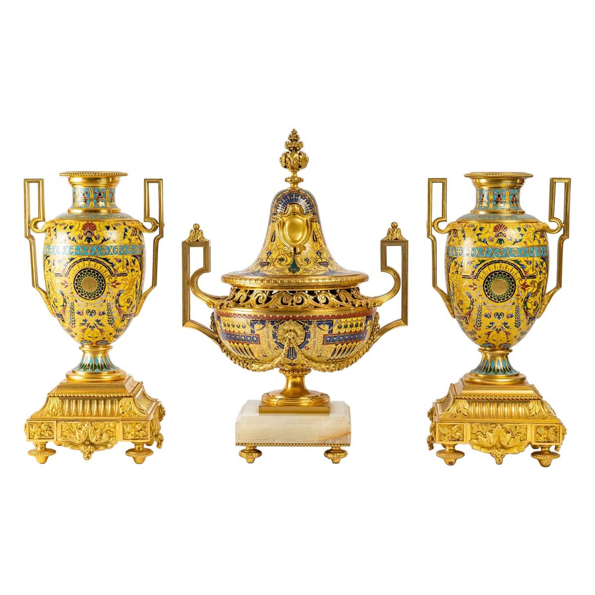 Vases with Pompeian Decoration, 19th Century, Set of 3