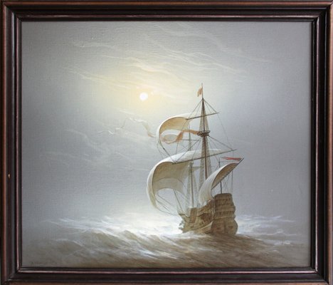 Vasily Hvatov, Sailboat at Full Moon, Oil on Canvas-FNC-2029061