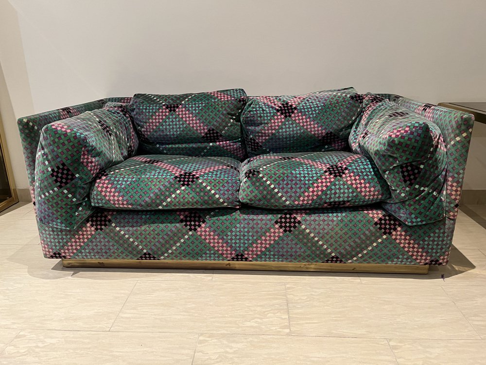 Velvet and Brass Sofas by Ken Scott, 1970s, Set of 2