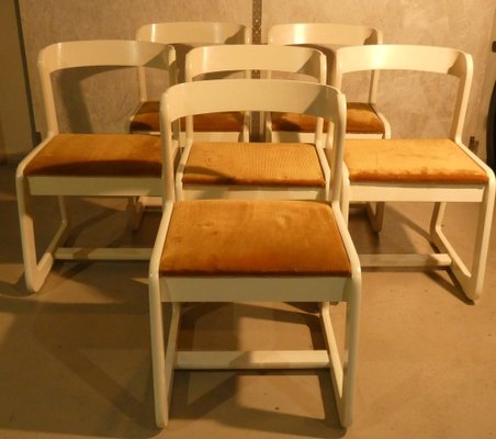 Velvet and Wood Chairs by Mario Sabot, Italy, 1970s, Set of 6-ERB-1766262