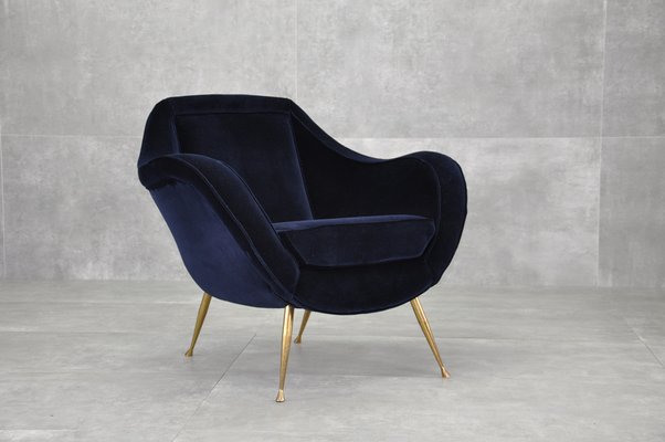 Velvet & Brass Armchair, 1950s-RAF-1239223