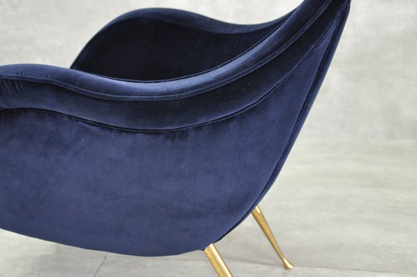 Velvet & Brass Armchair, 1950s-RAF-1239223