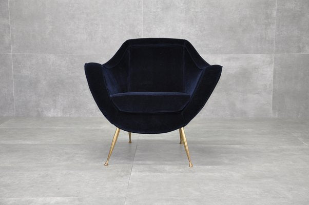 Velvet & Brass Armchair, 1950s-RAF-1239223