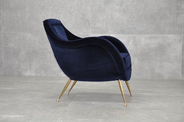 Velvet & Brass Armchair, 1950s-RAF-1239223