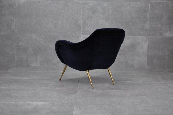 Velvet & Brass Armchair, 1950s-RAF-1239223