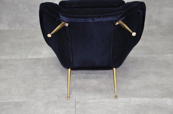 Velvet & Brass Armchair, 1950s-RAF-1239223