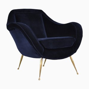 Velvet & Brass Armchair, 1950s-RAF-1239223