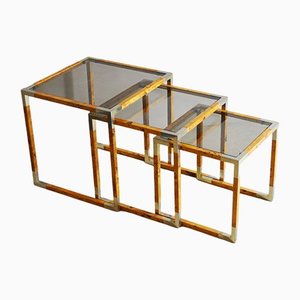 Veneered Wood & Smoked Glass Nesting Tables, 1960s, Set of 3-JQO-1140849