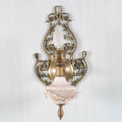 Venetian Art Nouveau Wall Lights in Pink Porcelain, Brass and Bronze from Bassano, Set of 2-NJV-974783