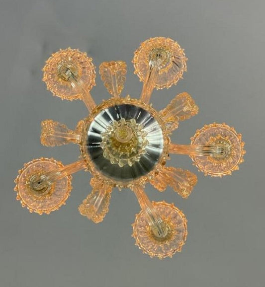 Venetian Barovier Chandelier in Gilded Murano Glass, Italy, 1940s