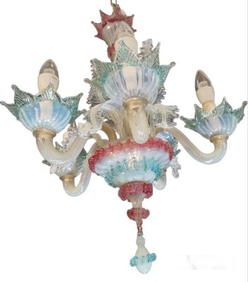 Venetian Chandelier in Opaline Glass, Italy, 1970s-FSD-1757977