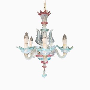 Venetian Chandelier in Opaline Glass, Italy, 1970s-FSD-1757977