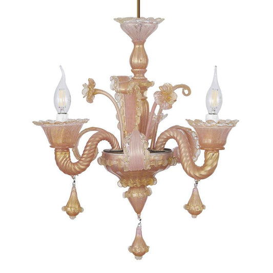 Venetian Chandelier in Pink and Gold Blown Glass, 1950s