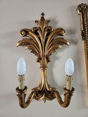 Venetian Gilt Wood Entrance Mirror and Wall Sconces, 1970, Set of 3-ZUW-1799541