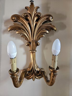 Venetian Gilt Wood Entrance Mirror and Wall Sconces, 1970, Set of 3-ZUW-1799541