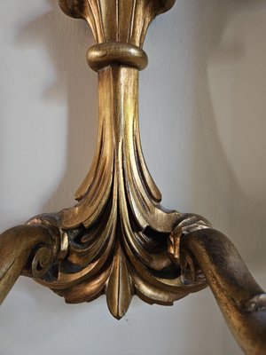 Venetian Gilt Wood Entrance Mirror and Wall Sconces, 1970, Set of 3-ZUW-1799541