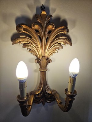 Venetian Gilt Wood Entrance Mirror and Wall Sconces, 1970, Set of 3-ZUW-1799541