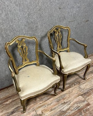 Venetian Louis XV Style Armchairs in Gilded Wood, 1900s, Set of 2-MWB-2016545