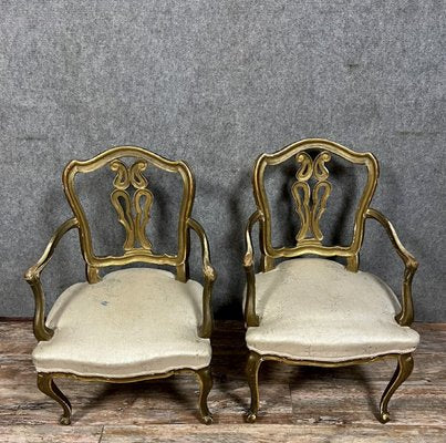 Venetian Louis XV Style Armchairs in Gilded Wood, 1900s, Set of 2-MWB-2016545