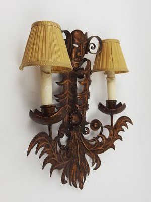 Venetian Mask Sconces in Wrought Iron, 1970s, Set of 2-LW-1750304