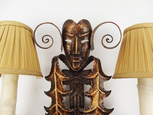 Venetian Mask Sconces in Wrought Iron, 1970s, Set of 2-LW-1750304