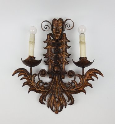 Venetian Mask Sconces in Wrought Iron, 1970s, Set of 2-LW-1750304