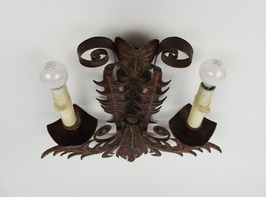 Venetian Mask Sconces in Wrought Iron, 1970s, Set of 2-LW-1750304