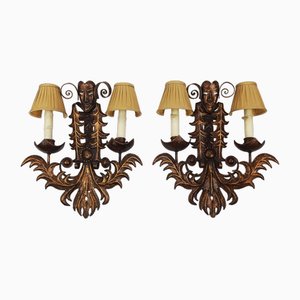 Venetian Mask Sconces in Wrought Iron, 1970s, Set of 2-LW-1750304