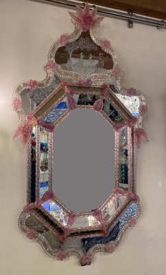 Venetian Pink Flower Murano Glass Mirror-MBH-1032367